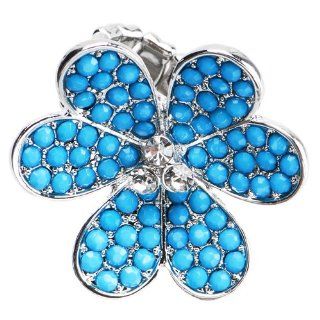 Turquoise Six Petal Crystal Flower Stretch Ring Body Candy Jewelry