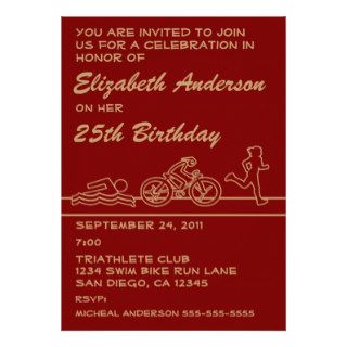 Lady Triathlete Birthday Party Invitation