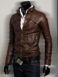 Slim Fit Chocolate Laser Faux Leather Jacket USA Return Address Faux Leather Outerwear Jackets Clothing