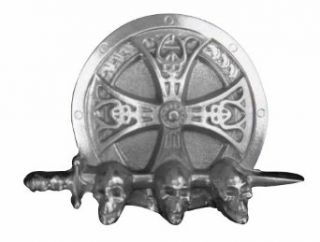 Viking Sword and Shield W/Skulls Novelty Belt Buckle Clothing