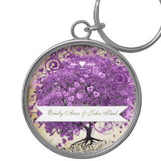 Radiant Purple Heart Leaf Tree Wedding Keychain