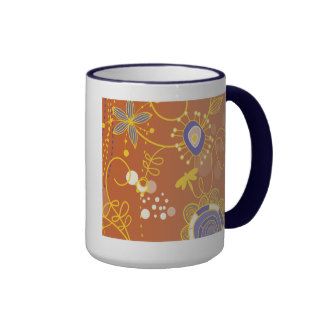 Cute Floral Orange Retro Vector With Dragonfly Coffee Mugs