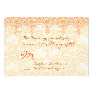 Elegant Coral Peach Lace Wedding RSVP Cards