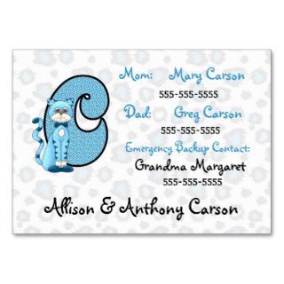 Child's Emergency Information Cards Letter C Business Card Templates