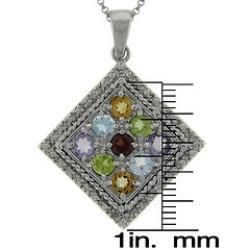 Dolce Giavonna Sterling Silver Multi gemstone and Diamond Accent Square Necklace Dolce Giavonna Gemstone Necklaces