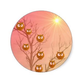 Owl Tree Gifts Round Stickers