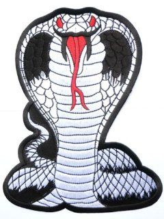 COBRA Snake Military Biker MMA Giant Embroidered Black Silver Back Patch 9.6" 9.6"/24.4cm x 7.6"/19.5cm By MNC Shop