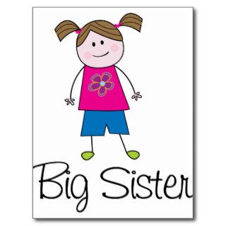 big sister stick figure postcard