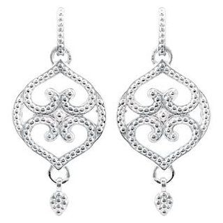 14k White Gold Granulated Design Fashion Dangle Earrings by US Gems Jewelry