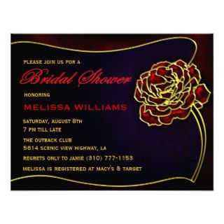Stained Glass Red Gold Rose Bridal Shower Personalized Announcements