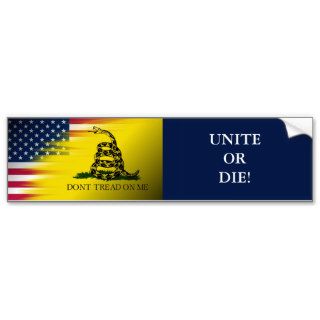 "Don't tread on me" flag/U.S.A. flag Unite or Die Bumper Stickers