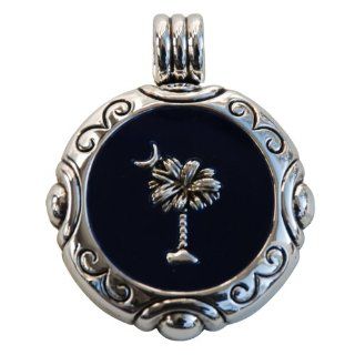 Shiny Silver Round Palmetto Moon Slide with Dark Blue Background   South Carolina Jewelry Design Jewelry