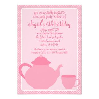 Pink Polka Dot Tea Time Tea Party Birthday Party Invitation