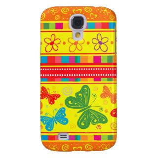 Striped Rainbow Butterflies Flowers And Hearts Galaxy S4 Cases