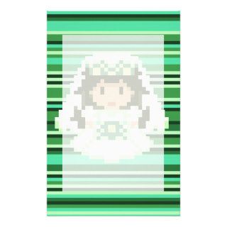 8 bit Pixel Bride Green Stripes Stationery Design