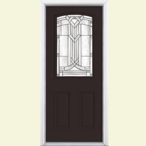 Masonite Chatham Camber Top Half Lite Painted Smooth Fiberglass Entry Door with Brickmold 42141