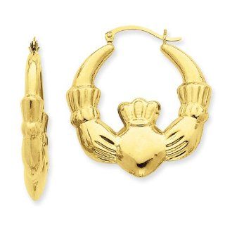 14k Yellow Gold Polished Claddagh Hoop Earrings. Length 35mm x Width 33mm. Jewelry
