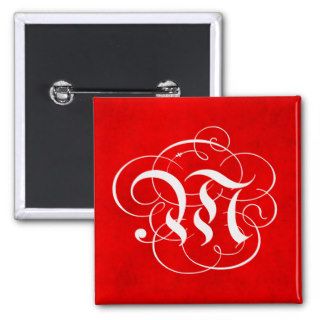 Monogram Letter M Christmas Parchment Red Pinback Button