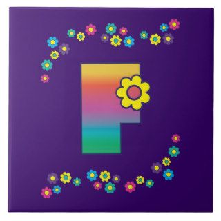 Letter F in Flores Rainbow Monogram Ceramic Tiles