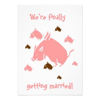 flying pigs "finally getting married" invitations