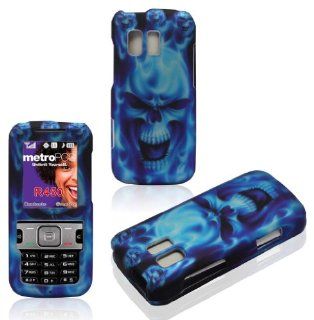 2D Blue Skull Samsung Straight Talk R451c, TracFone SCH R451c, Messenger R450 Cricket, MetroPCS Case Cover Hard Snap on Rubberized Touch Phone Cover Case Faceplates Cell Phones & Accessories