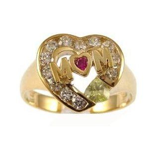 14k Yellow Gold, Heart Shape Mom Mother's Ring with Brilliant Lab Created November Yellow Topaz Birthstone Jewelry