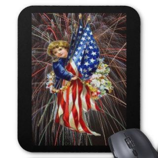Vintage Patriotic Child and Fireworks Mousepads