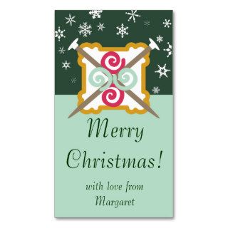 Knitting needles yarn Christmas holiday gift tag Business Card Template