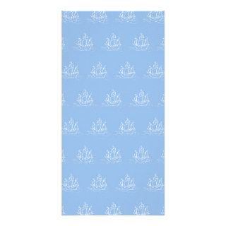 Light Blue Pirate Ship Pattern. Custom Photo Card