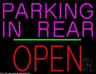 Parking In Rear Block Open Green Line Clear Backing Neon Sign 24" Tall x 31" Wide  Business And Store Signs 
