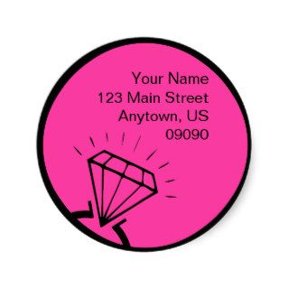Diamond Ring Silhouette Address Label (Pink) Round Sticker