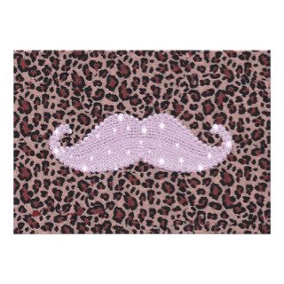 Funny Pink Bling Mustache And Animal Print Pattern Personalized Invite
