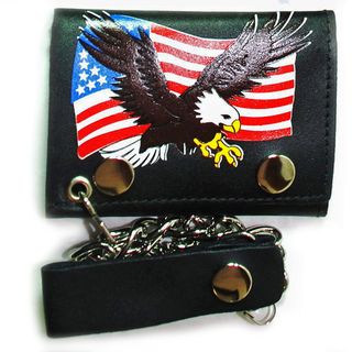 Hollywood Tag Men's American Eagle Tri fold Chain Wallet Men's Wallets