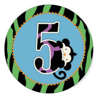 Jungle Monkey Fifth Birthday Cupcake Topper Wild Round Stickers