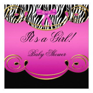 Baby Shower Girl Baby Hot Pink Black Zebra Invites