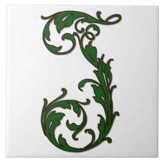 Leaf Letter J in Green Monogram Tile