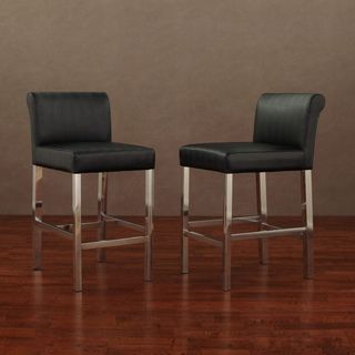 Cosmopolitan Stainless Steel Black Snake Leather Counter Stools (Set of 2) Bar Stools