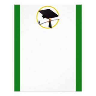 Graduation Cap w/Diploma   Green Background Letterhead Template