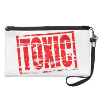 Toxic red rubber stamp effect wristlet purse
