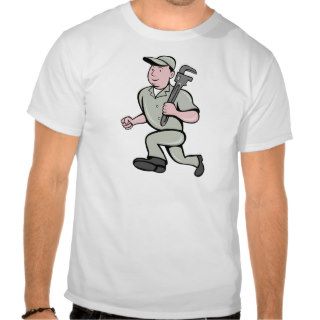 Cartoon Plumber with monkey wrench running Tshirt