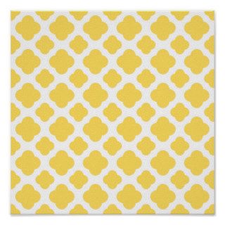 Lemon Yellow and White Quatrefoil Pattern Posters