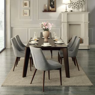 Sasha Curved Grey Linen Upholstered 7 piece Angled leg Dining Set Dining Sets