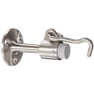 Rockwood 476.15 Brass Door Stop with Keeper, #12 x 1 1/4" FH WS Fastener with Plastic Anchor, 2 1/4" Base Diameter x 3 3/4" Height, Satin Nickel Plated Clear Coated Finish