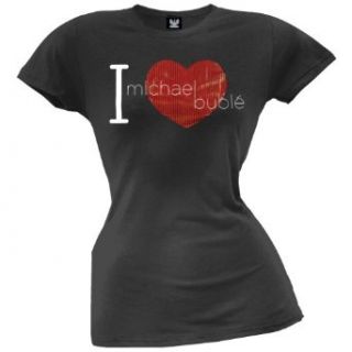 Michael Buble   Womens I Heart Foil Juniors T shirt 2x large Black Fashion T Shirts Clothing