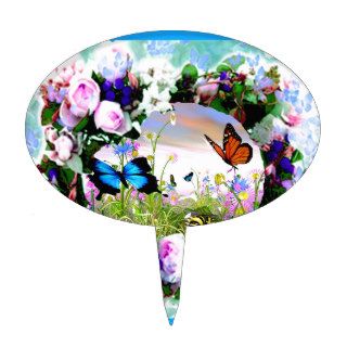FLORAL BUTTERFLIES WILDFLOWERS ROSES CAKE TOPPERS