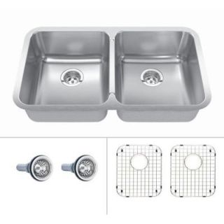 ECOSINKS Acero Combo Undermount Stainless Steel 30 7/8x17 3/4x8 0 Hole Double Bowl Kitchen Sink with Satin Finish ECOD 318UA