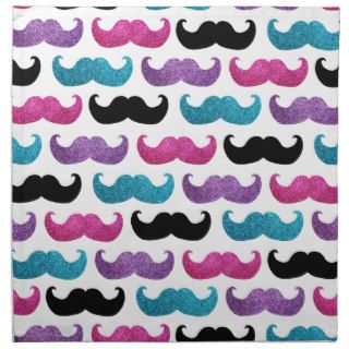 Colorful bling mustache pattern (Faux glitter) Cloth Napkins