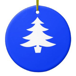 White Holiday Tree on Blue Background Ornament