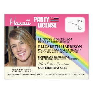Drivers License Hawaii Birthday Invitations