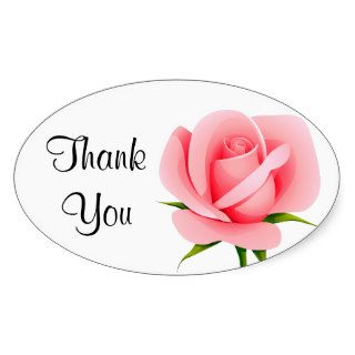 Thank You Pink Rose Greeting Sticker  Label